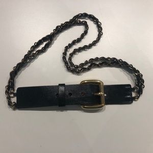 Marmi black leather and metal chain belt; 1 1/2" wide x 41" long; Good condition